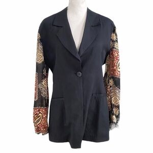 SANDRO VINTAGE BLACK LINEN BLEND SHEER BLAZER - M